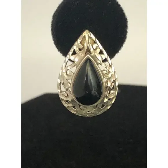 Vintage Sterling Silver And Black Onyx Teardrop Statement Earrings - Picture 2 of 6